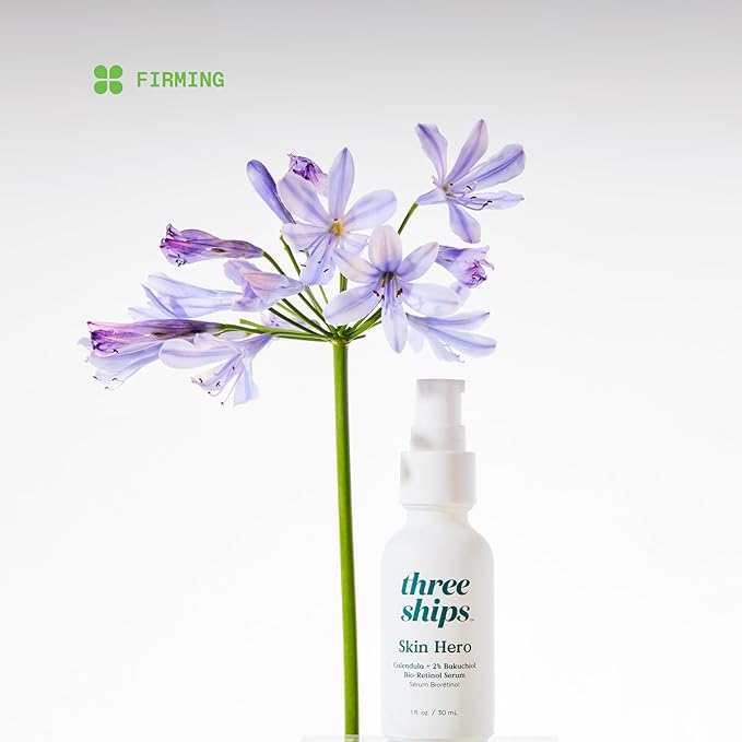 Three Ships SkinHero Bio Retinol Serum with Calendula + 2% Bakuchiol- Reduces Appearance of Fine Lines and Breakouts, Supports Skin Firmness (1 floz)