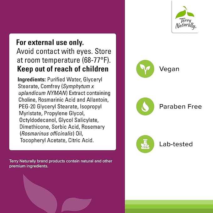 Terry Naturally Traumaplant Comfrey Cream - Non-Staining Herbal Cream - Clinically Studied and Free of Pyrrolizidine Alkaloids - for External Use Only - 1.76 oz