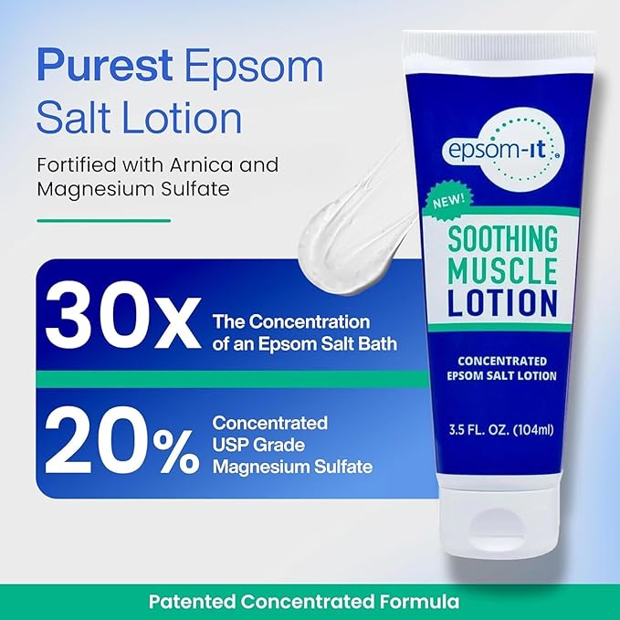 EPSOM-IT Calming Foot Lotion - Topical Magnesium Cream for Tired Feet & Ankles, Epsom Salt Magnesium Sulfate Rub, Soften Tough Skin & Cracked Heels, Stiffness in Legs, Knees and Feet, 3.5oz, 3-Pack