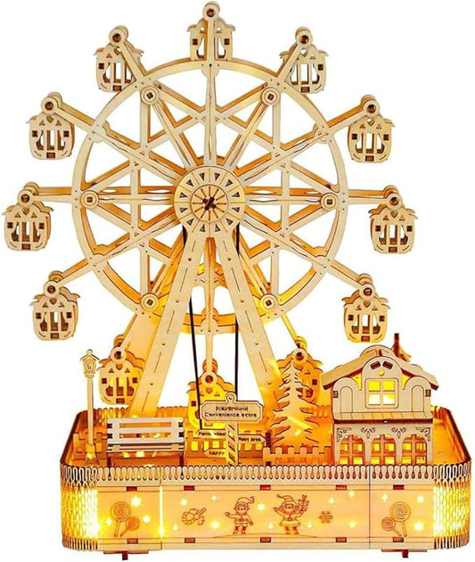 3D Wooden Puzzles for Adults 183pcs LED Light Music Ferris Wheel DIY Wooden Assembly Kit for Teens Home Decor