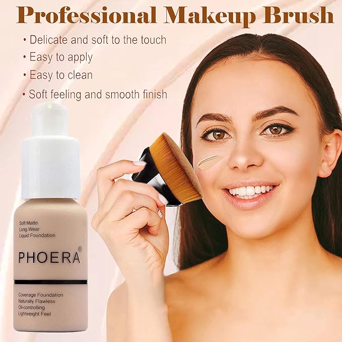 2 Pcs Phoera Foundation Makeup 102 and iquid Flat Top 104 L