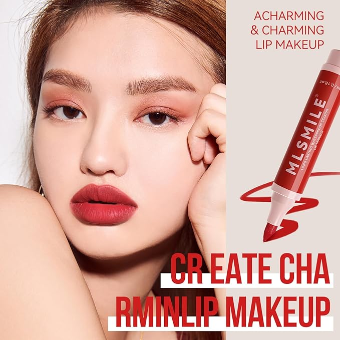 Red Lip Marker Lip Stain Long Lasting Waterproof Lip Liner Pencil, Hydrating, Transfer-proof Highly Pigmented Color Matte Lipstick Precise Liquid Lip Liner, Lightweight Matte Finish (04# RED)