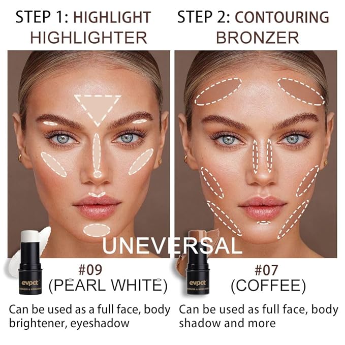evpct 2Pcs Face Cream Contour Bronzer Sticks Makeup