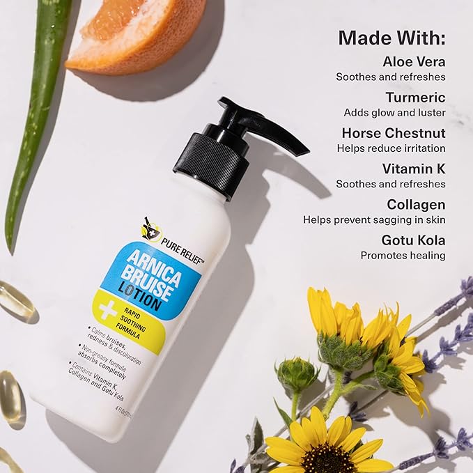Arnica Cream Bruise Relief Lotion for Bruising and Swelling On Skin | Bruise Cream Extra Strength Vitamin K Cream | Moisturizing Arnica Bruise Formula Skin Care Gel W/Collagen, 4 Fl Oz