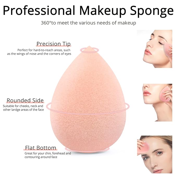 BEAKEY Makeup Sponge Set, Foundation Blending Sponge, Beauty Sponges Flawless for Liquid, Cream, and Powder, Microfiber Latex-Free and Vegan Boun Boun Sponges, 5 Pcs Pink Makeup Sponges