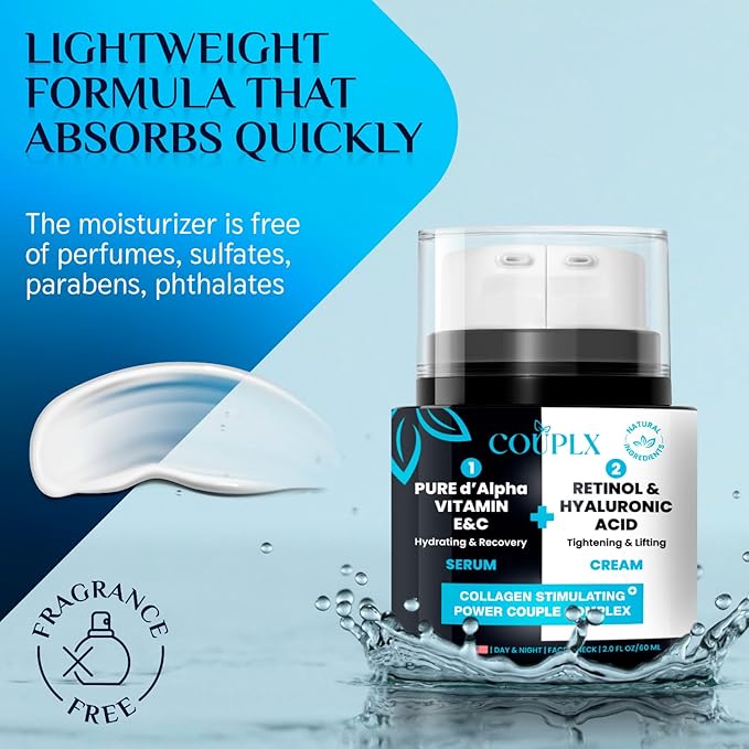 2-in-1 Neck Firming Cream & Face Moisturizer for Women, Anti-Aging Retinol Cream with Vitamin E & C Serum, Skin Tightening Face Lotion for Neck & Face, 2 fl oz