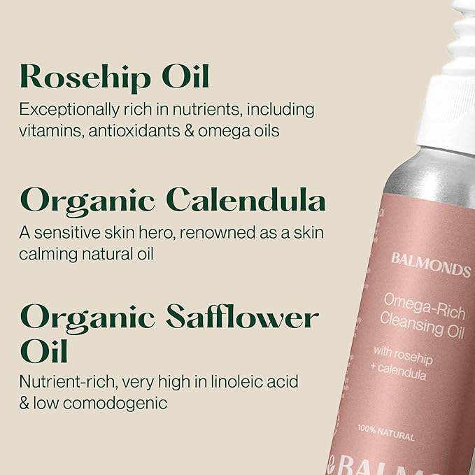 Balmonds Omega-Rich Cleansing Oil, Intensive Facial Oil & Daily Moisturizing Cream - 100% Natural, Fragrance-Free, Vegan & Cruelty-Free Skincare for Dry Skin - Face & Body - 1.1 oz / 3.5 oz (100ml)