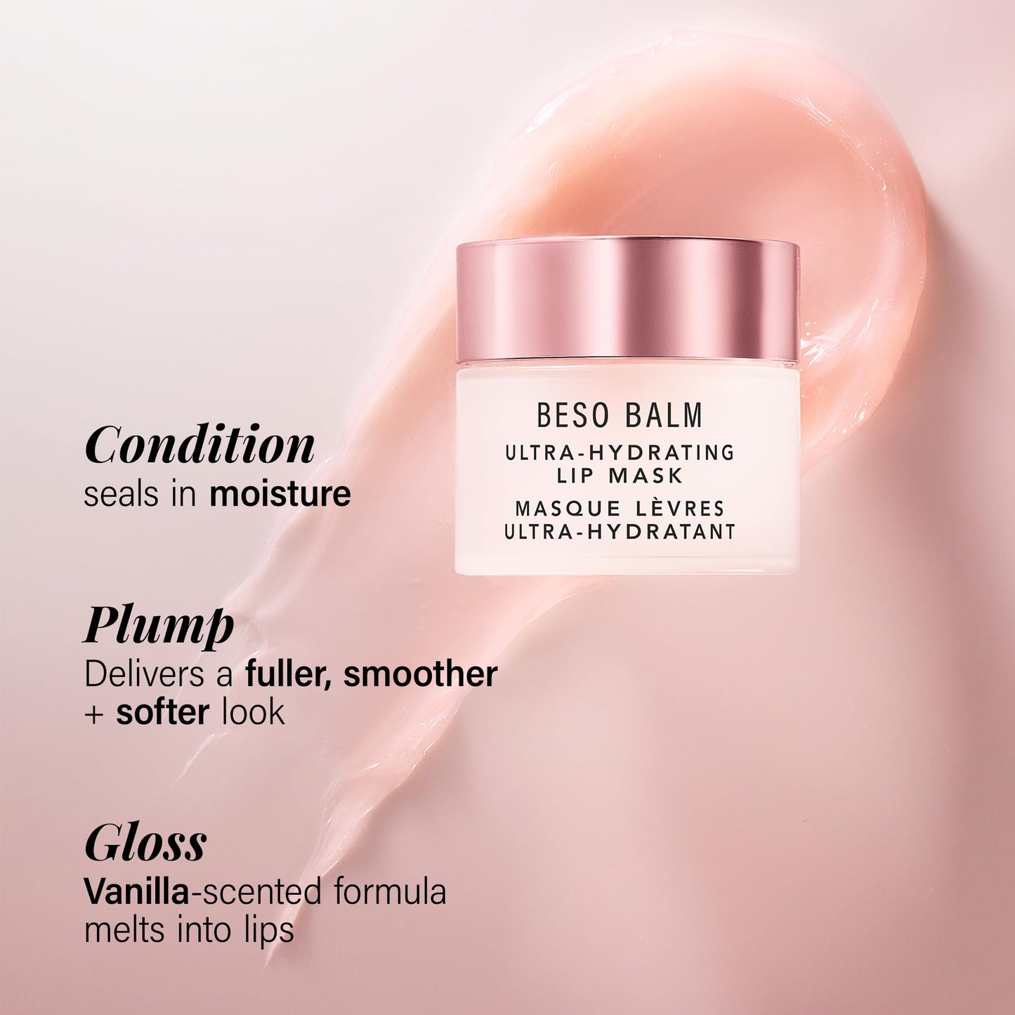 JLO BEAUTY Beso Balm Lip Mask, Vanilla Scented, Ultra Hydrating Lip Gloss Finish, Helps Visibly Plump, Smooth & Soften, Daytime or Overnight Sleeping Mask to Moisturize Flaky, Dry Lips, 3 Pack