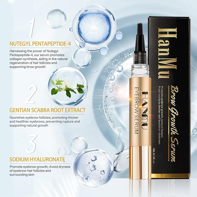 HANMU Eyebrow Growth Serum,For Rapid Enhancing Brow Growth Faster,Fuller,Thicker,Non Irritating Eye Brow Serum Enhancer 4ml
