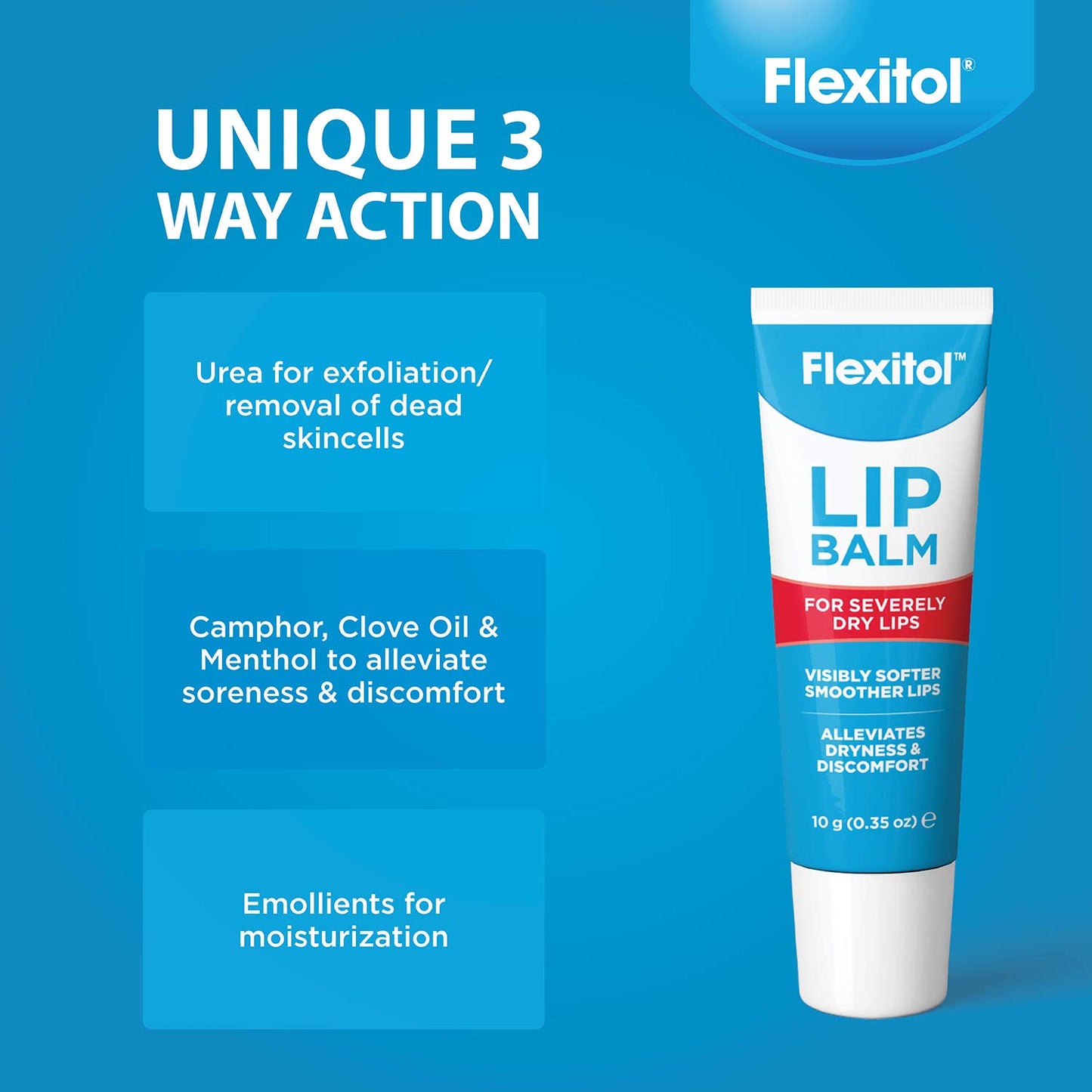 Flexitol Lip Balm, 0.35 Ounce Tube, Cream White, 3 Count (Pack of 1)