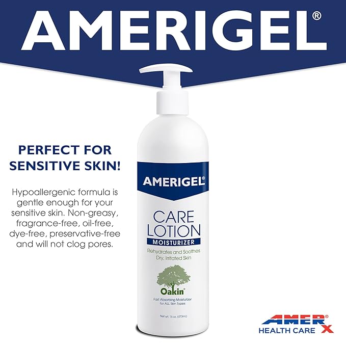 AMERIGEL Total Day & Night Skin Care Bundle - Barrier Lotion Skin Protectant Bottle With Pump (16 oz.) - Care Lotion Hypoallergenic Moisturizer Bottle With Pump (16 oz.)