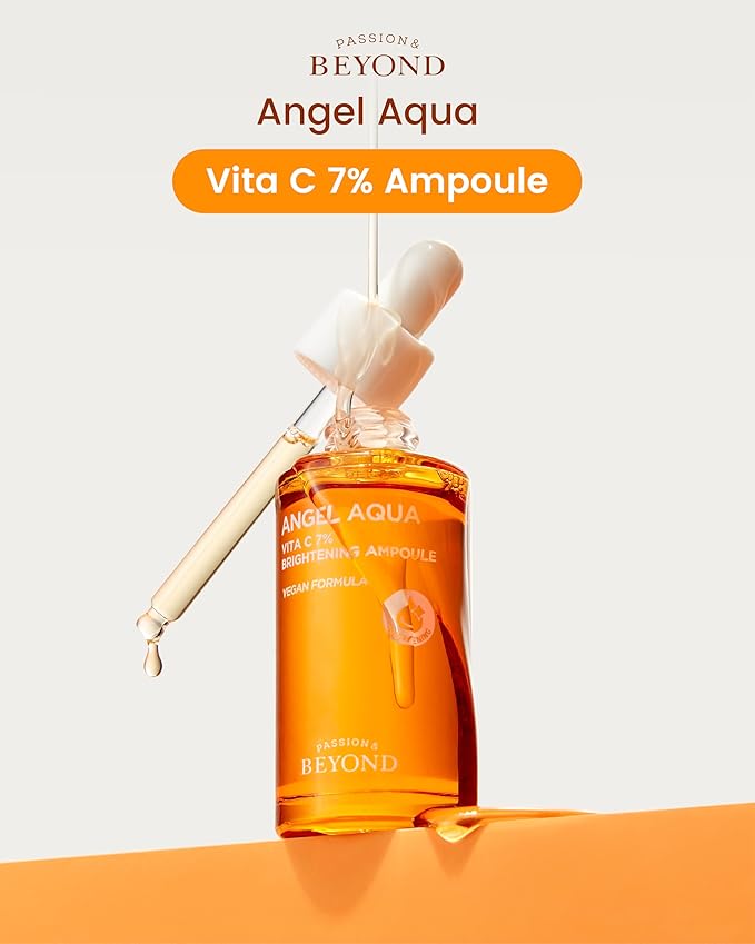 BEYOND Angel Aqua Vita C 7% Ampoule (1.01fl oz) - Vegan Vitamin C Serum for blemish Reduction, Even Skin Tone & Sensitive Skin Care. with 7% Pure Vitamin C, Panthenol,