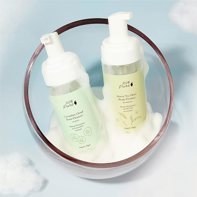 100% PURE Cucumber Cloud Natural Foam Facial Cleanser - Daily Skinfood Face Wash & Deep Hydration, Pore Cleansing, Makeup Remover for Women, Men, All Skin Types, Even Sensitive - Vegan - 5.07 oz