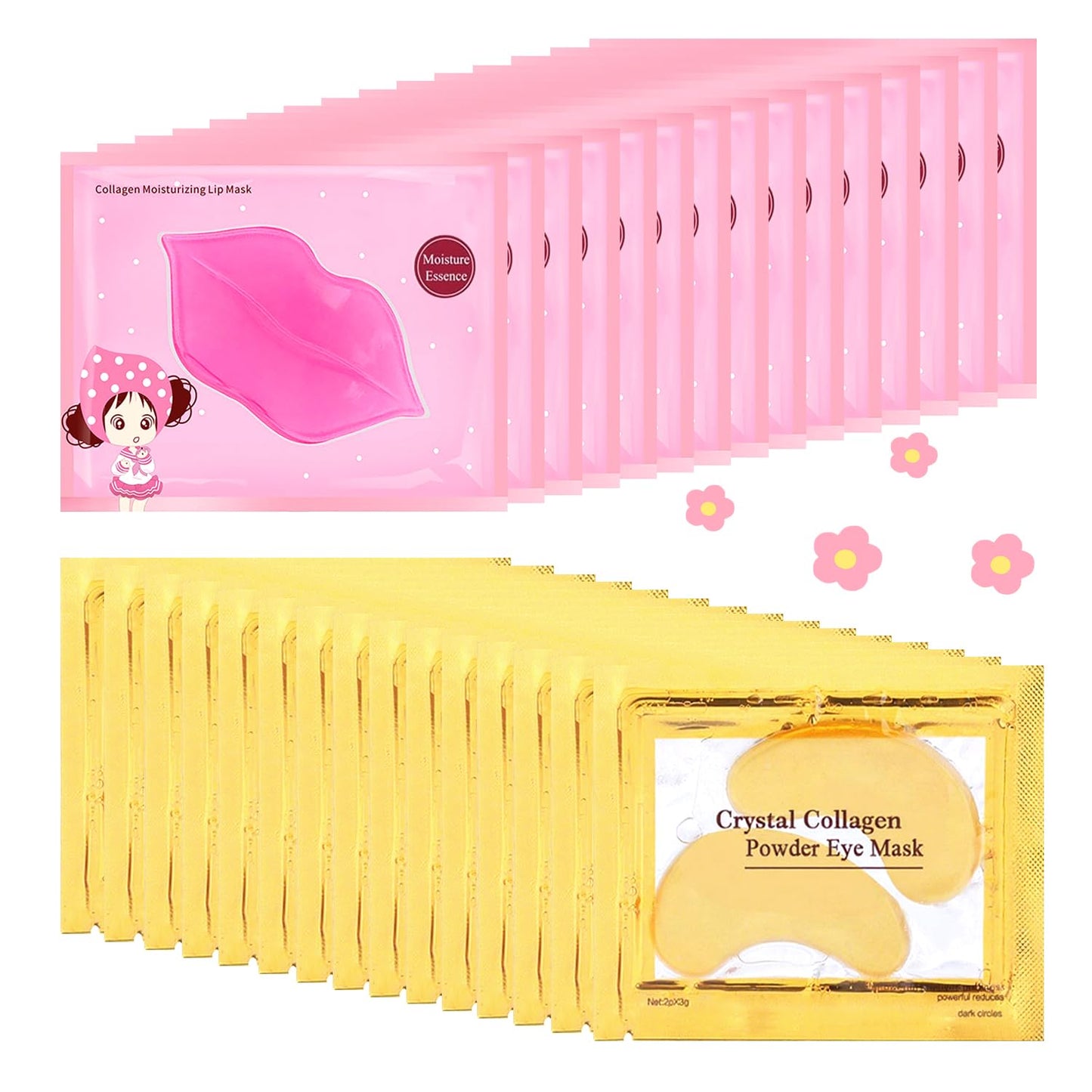 30 Pairs Eye Masks & Lip Masks, Crystal Collagen Eye Patches for Puffy Eyes & Dark Circles, Bachelorette Party Favors, Bridesmaid Gifts, Lip Care & 24K Gold Eye Mask Moisturizing & Reduce Wrinkles