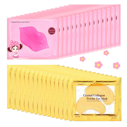 30 Pairs Eye Masks & Lip Masks, Crystal Collagen Eye Patches for Puffy Eyes & Dark Circles, Bachelorette Party Favors, Bridesmaid Gifts, Lip Care & 24K Gold Eye Mask Moisturizing & Reduce Wrinkles