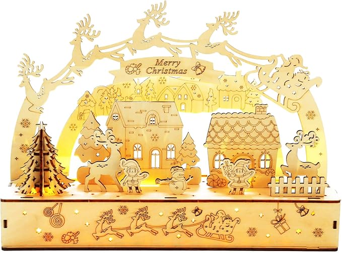 3D Wooden Puzzles for Adults 35pcs LED Light Xmas Theme DIY Wooden Assembly Kit for Teens Home Decor