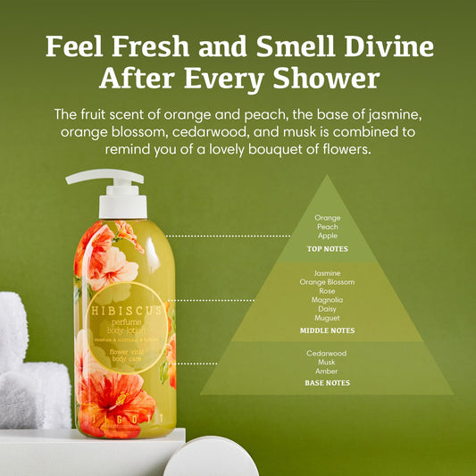 Jigott - Hibiscus Perfume Body Lotion 16.9 FL OZ/500ml, Korean Beauty Skincare Product, Hydrating & Nourishing Daily Moisturizer for Soft Skin.