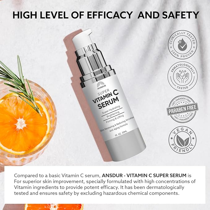 Super Vitamin C Serum for Women over 70: Hyaluronic Acid Serum for Face, Dark Spot Remover and Wrinkle Reduction - Lifting, Smoothing, Moisturizing, All in One Skin Care Formula, 1 fl oz
