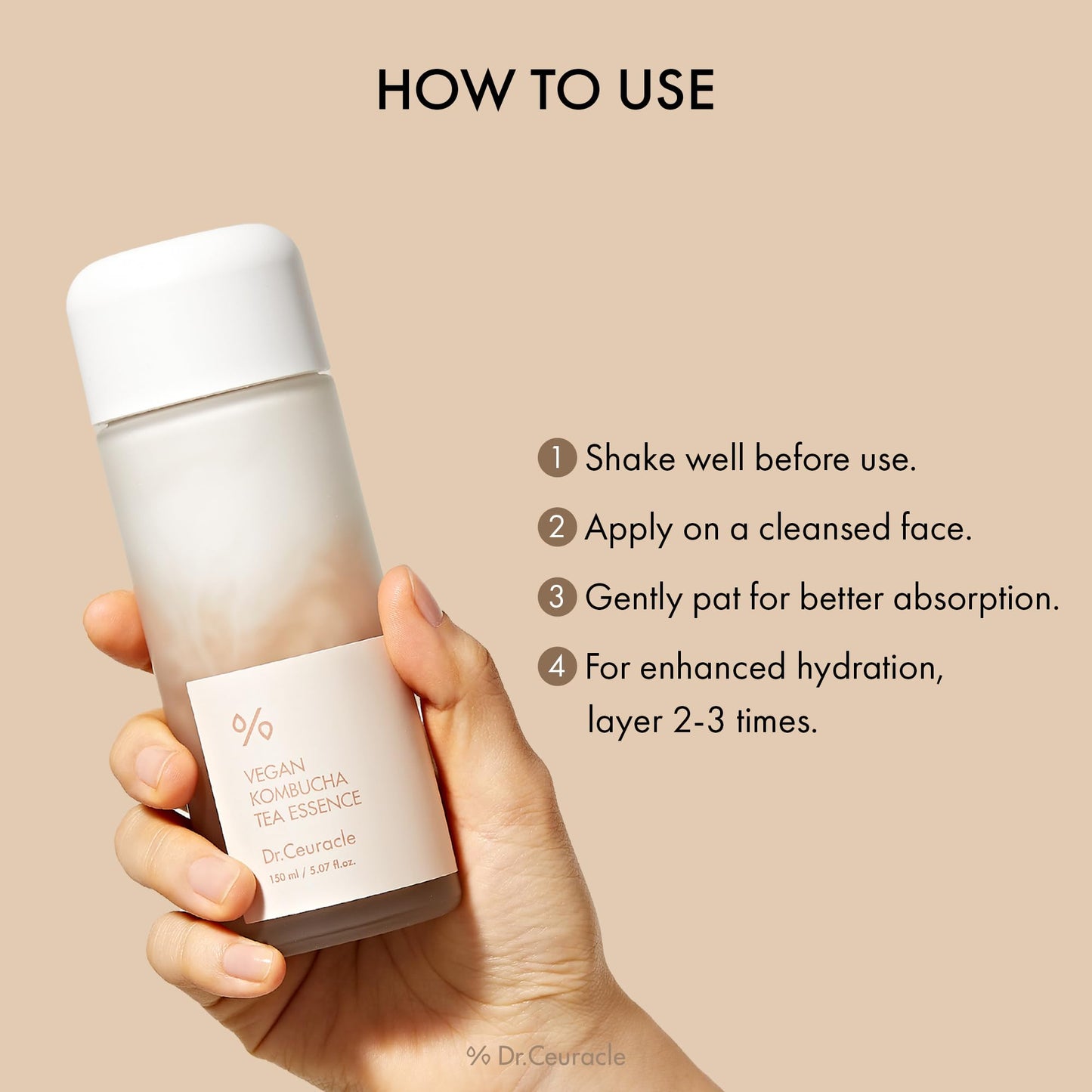 Dr.Ceuracle Vegan Kombucha Tea Essence - Hydrating Milky Toner with Kombucha Tea Extract, Centella Asiatica, Ceramide, Korean Skincare (150 ml / 5.07 fl. oz.)