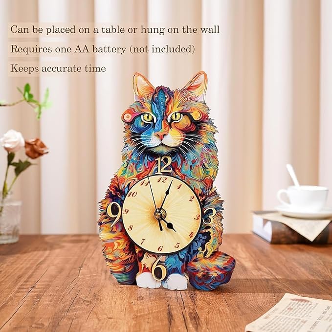 Kosmickiss 3D Wooden Puzzles for Adults, Maine Cat Mechanical Model Kits, DIY Wall Clock Puzzle, Gifts for Cat Lovers, Home Decor Creative Gifts for Men and Women, Pendulum Wood Craft