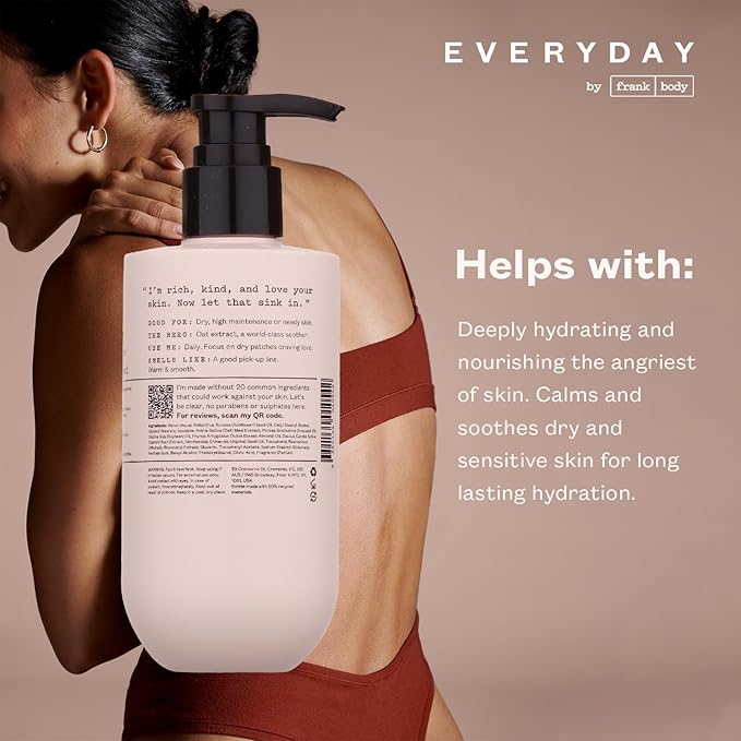 frank body Nourishing Body Lotion | Decadent Cream with Oat Extract, Avocado Oil & Squalane | Gentle, Calming & Last Hydration | Vegan & Cruelty Free | Sandalwood & Vanilla Scent | 250ml/ 8.45 fl oz