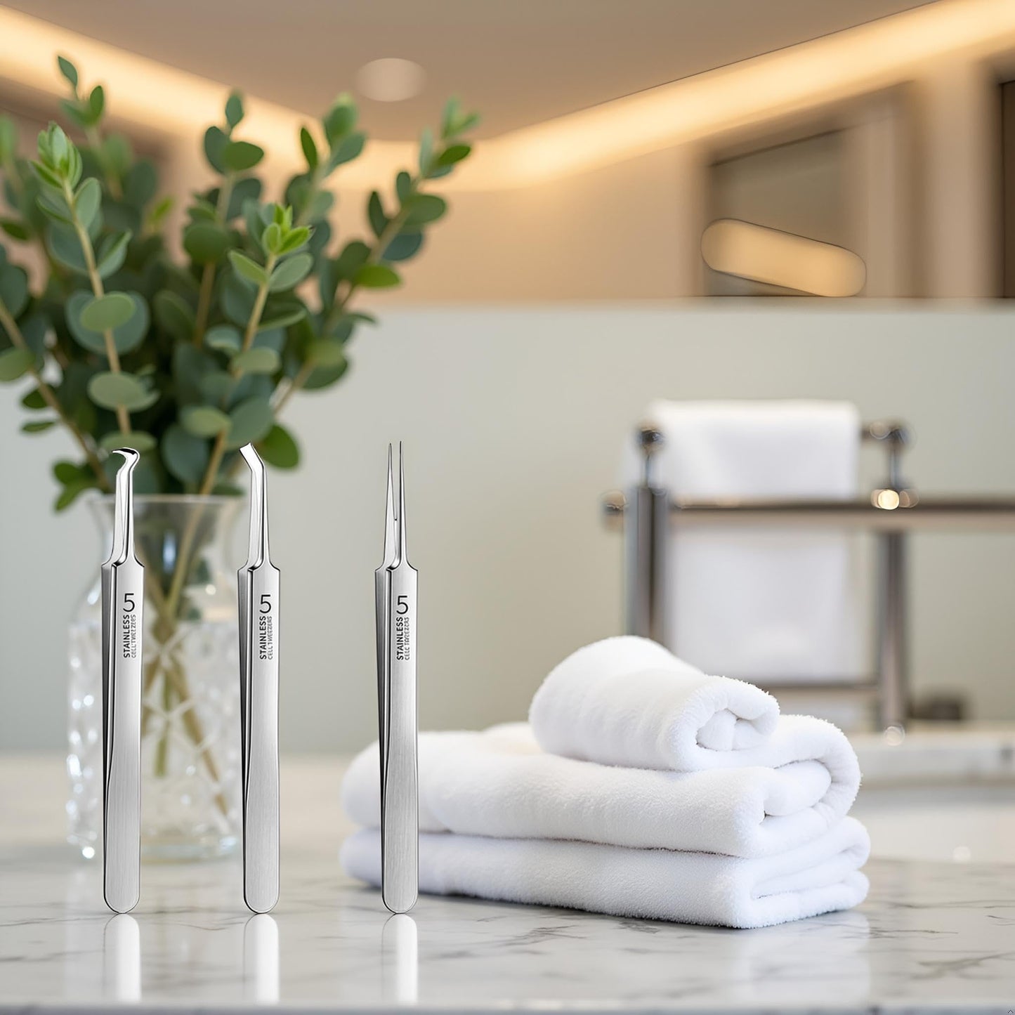 3 Pcs Silver Professional Blackhead Tweezer,Extractor Acne Removal, Professional Facial Blackhead Remover Tweezers Precision Extractor Acne Removal Kit Pimple Popper Tool