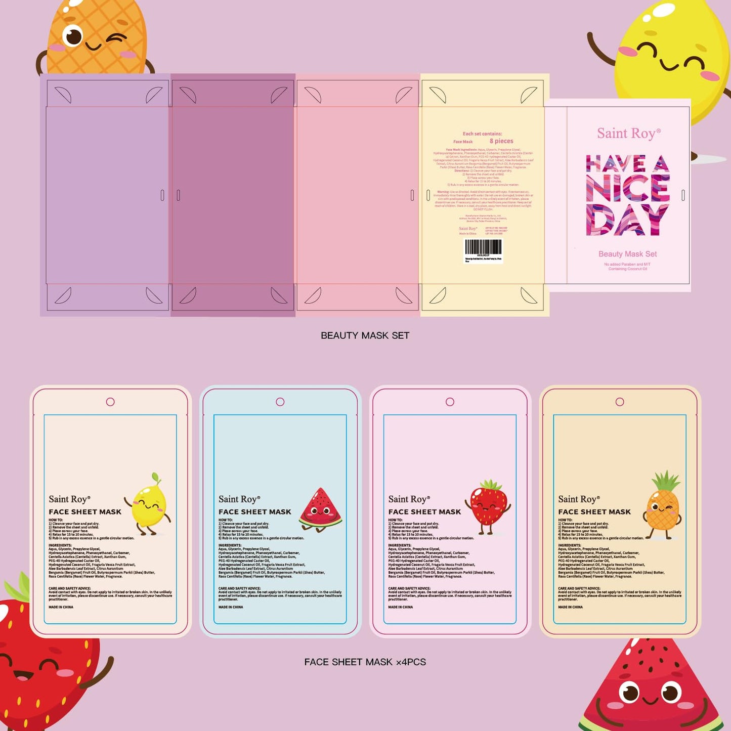 8 Pack Sheet Hydrating Face Masks Skincare for Women, Bulk Fruit Face Mask Skin Care, Facial Masks Set for All Skin Types, Christmas Birthday Gifts, Moisturising Sheet Mask, Soothe Facial Masks