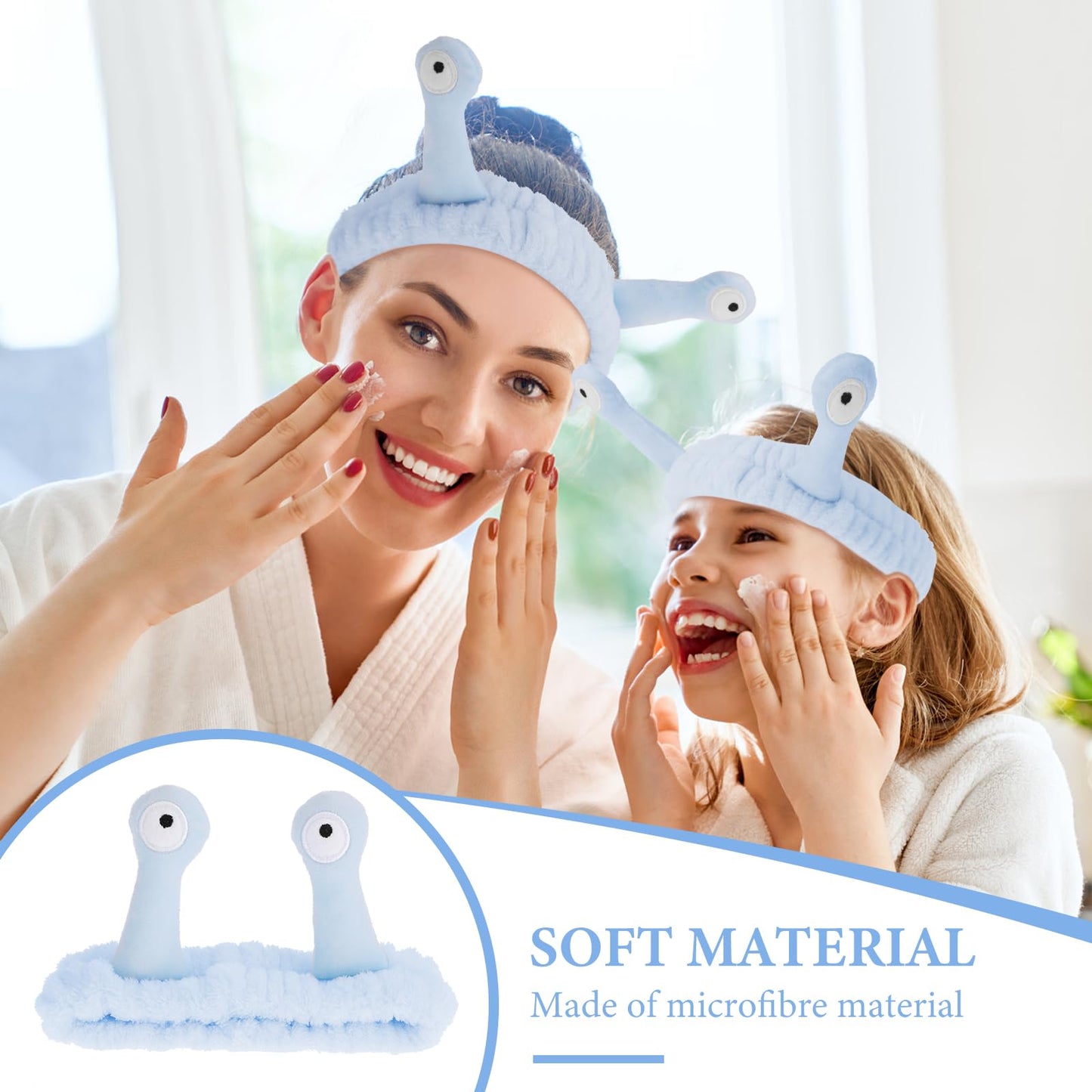 Molain Snail Headband, Face Wash Spa Hair Bands Makeup Headbands Women Cartoon Cute Coral Fleece Elastic Headband Creative Accessories for Washing Shower Sports Beauty Skincare, Blue (ML-7YREV2)