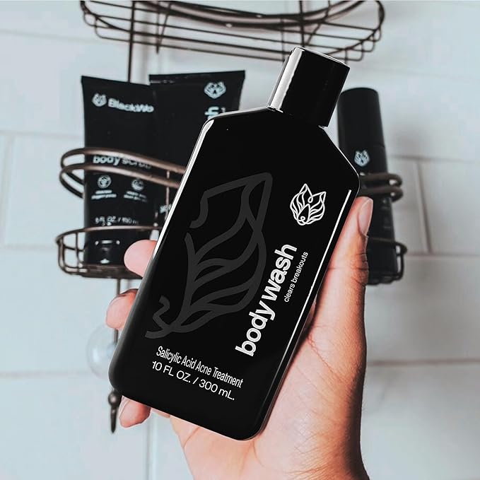 Black Wolf Salicylic Acid Body Wash for Men - Acne Body Wash - Charcoal Helps Reduce Acne Breakouts & Cleanse Your Skin - Full Coverage & Deep Clean Treatment - Men's Bodywash, 10 Fl Oz