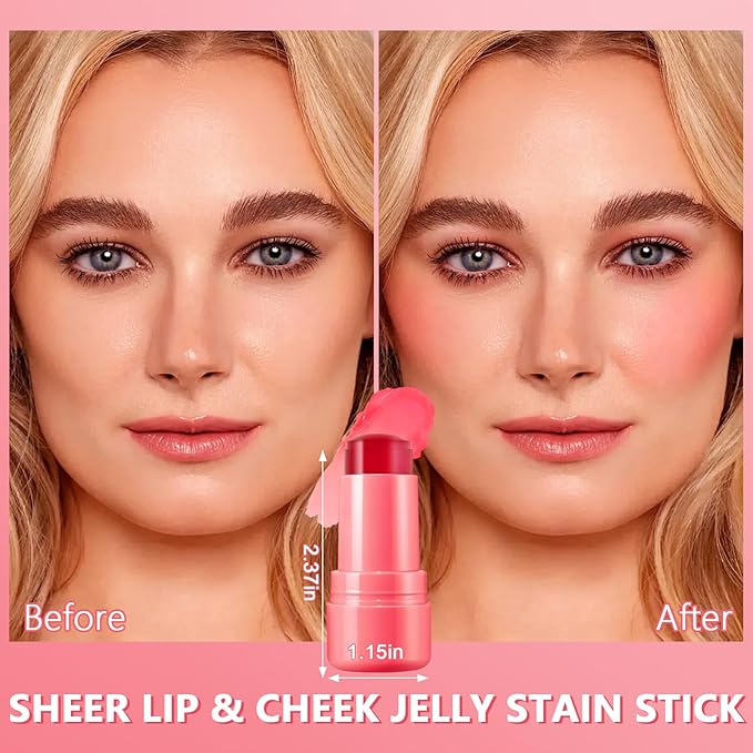 Jelly Blush Stick,Jelly Stain Stick,Lightweight Long Lasting Cheek Stick,Lightweight