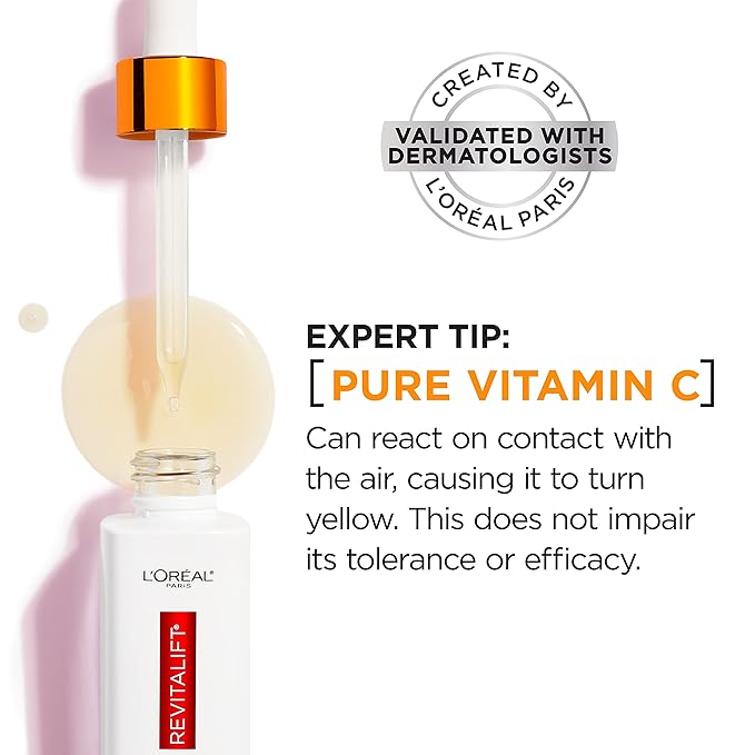 L'Oreal Paris Revitalift 12% Pure Vitamin C Serum, Brightening Serum For Face with Vitamin E, Salicylic Acid, 1 oz + Moisturizer Sample