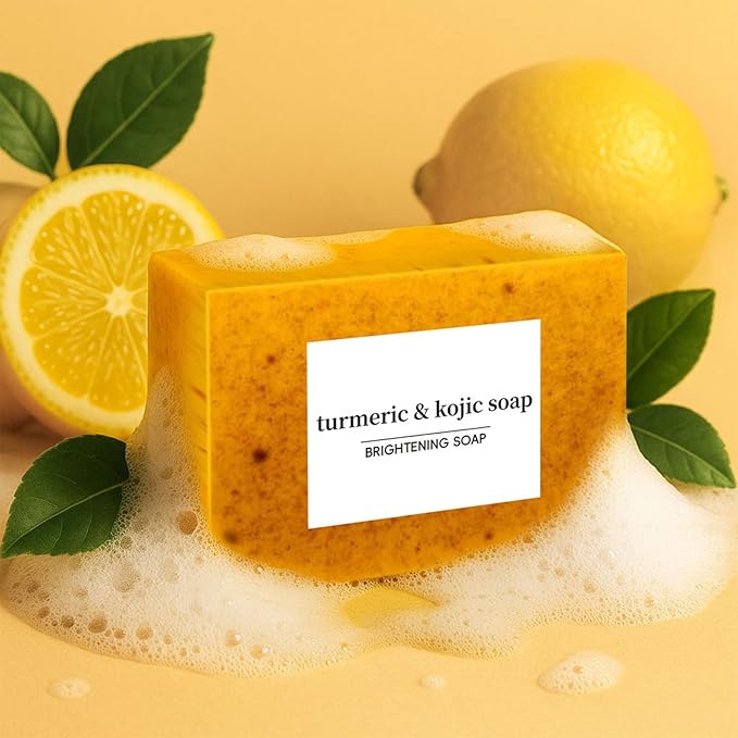 Turmeric Soap for Spots Remover - Honey Lemon Turmeric Kojic Soap Bar for Face and Body, Organic Daily Use Skin Care Soaps, Evens Skin Tone Deep Cleansing Moisturizing (3pcs)
