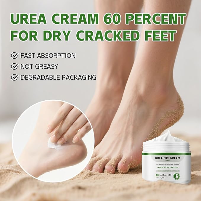 Urea Cream 60 Percent for Feet, Urea Foot Cream for Dry Cracked Heels and Feet, Cracked Heel Repair Cream, Foot Moisturiser, 5.29oz/150g