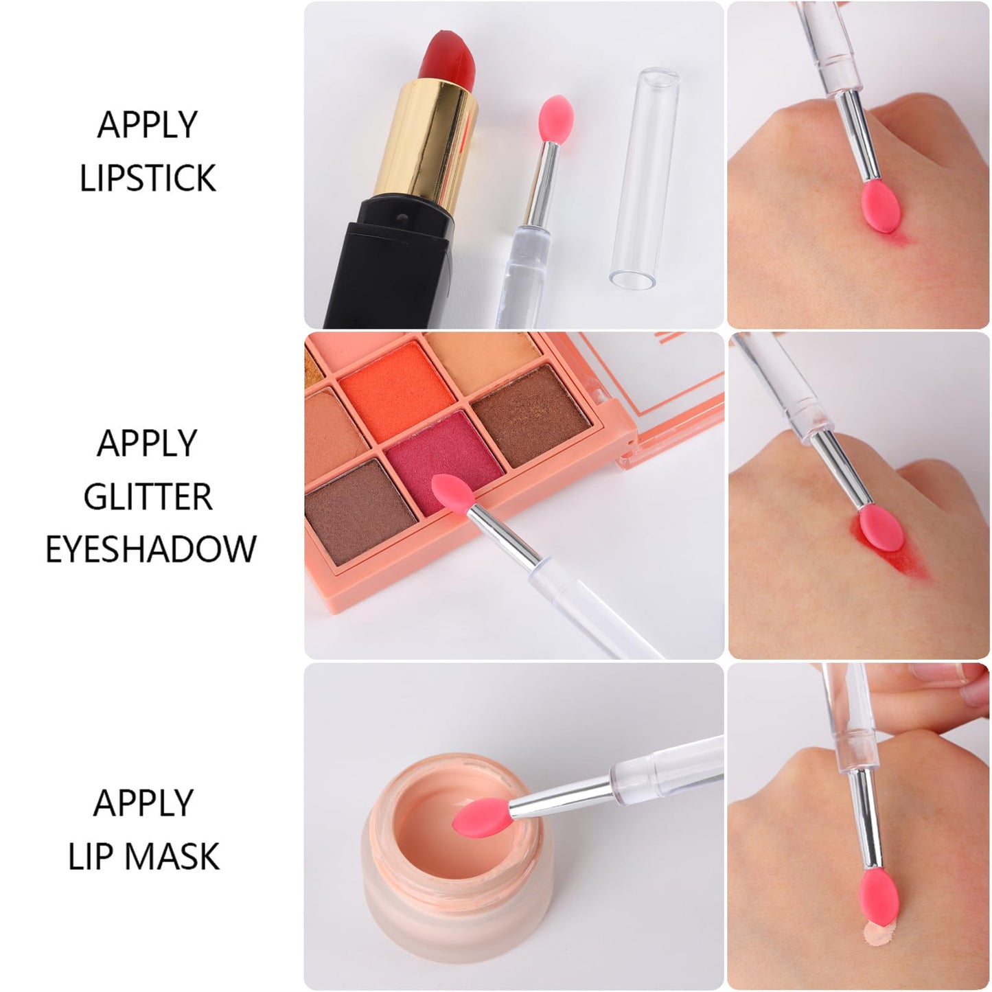 40Pcs Silicone Lip Brushes with Cap, Reusable Applicator Brushes for Eyeshadow, Lip Gloss Mask Cream