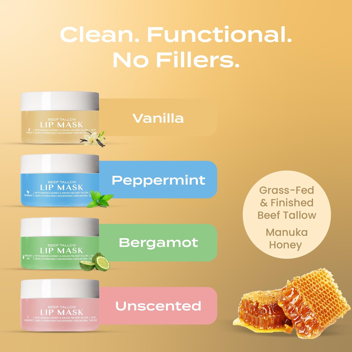 Body Restore Grass Fed Beef Tallow Lip Mask, with Manuka Honey – Christmas Stocking Stuffers, White Elephant, Hydrating Moisture, Travel Essentials, Self Care, Birthday Gifts for Women, Men – Vanilla