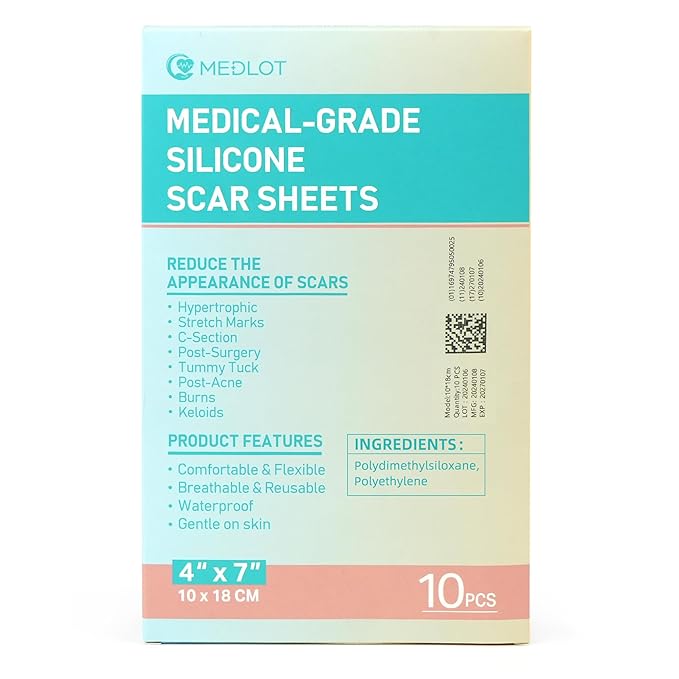 Silicone Scar Sheets, Large 10Pcs 4” x 7” Each, Medical Silicone Tape for Scar Treatment, Scar Patches for C-Section, Keloid Bump, Stretch Marks, Burn, Acne, Surgical Scar Removal