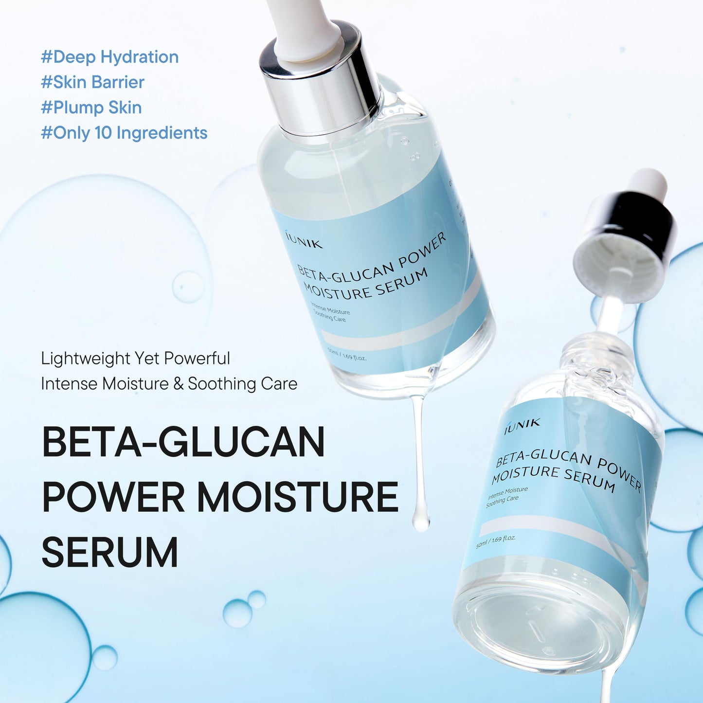 IUNIK Beta-Glucan Power Deep Moisture Vegan Serum Intense Hydration Mushroom Yeast Extracts Naturally-derived - Dry Mature Sagging Sensitive Skin Cell Regenerating Lifting Korean Skincare