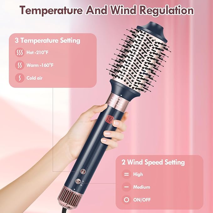 6 in 1 Air Styling Hair Styler, NDLT High Concentration of Negative Ions Hair Dryer, Blow Dryer Brush, Straightening Brush, Curling lron, Round Brush for Fast Drying Curling Straightening & Smoothing