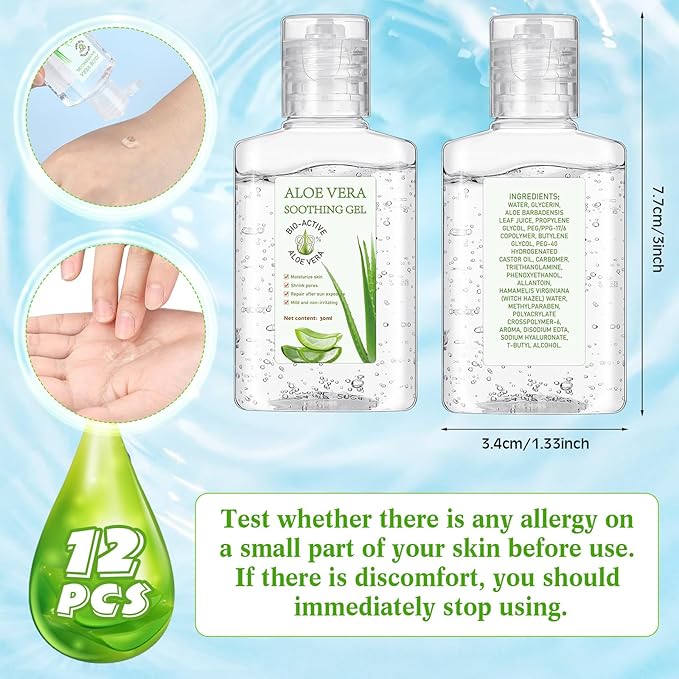 12 Pcs Mini Aloe Vera Gel Bulk for Summer Wedding Party 1oz Soothing Moisture Aloe Gel Bulk Travel Size for Thank You Gifts Summer Beach Wedding Party (Aloe Vera)