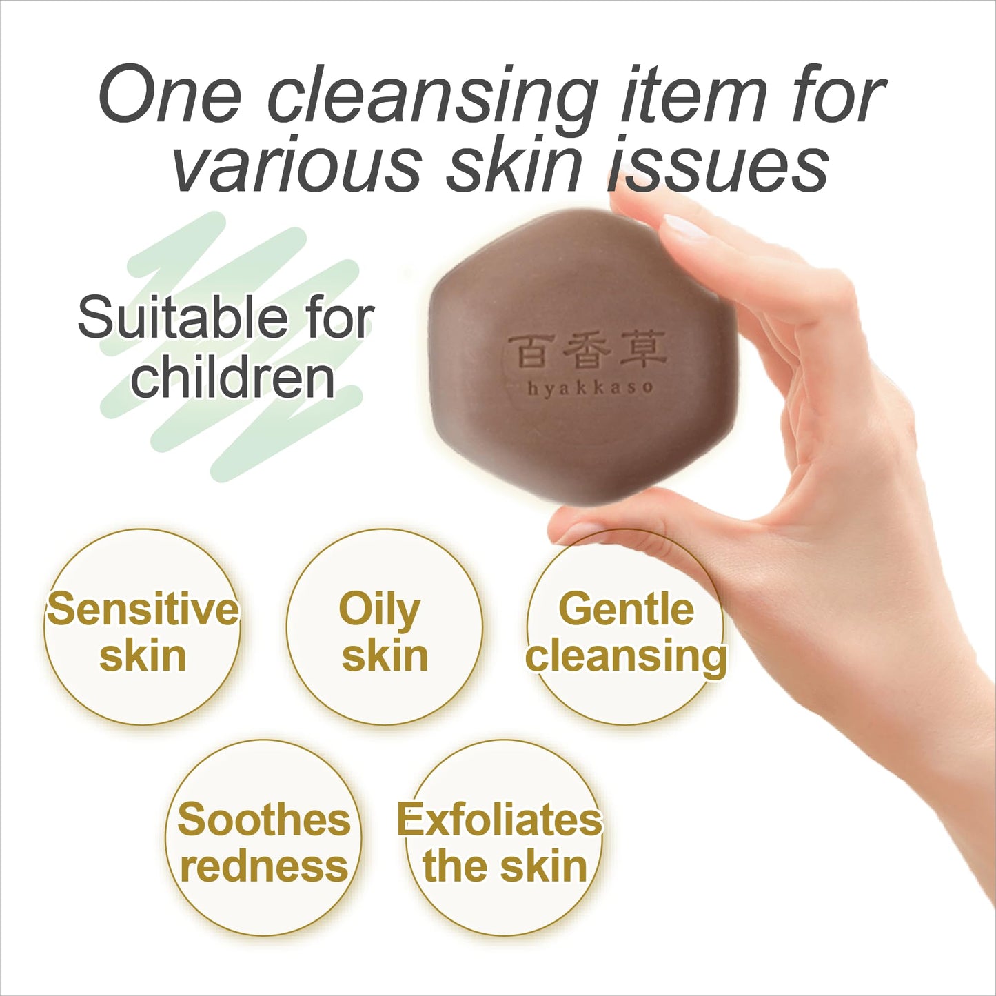 Hyakkaso JAPAN - Herbs & Minerals Facial Soap 80g 2.8Oz , with sample trial size Hyaluronic Acid Facial Toner 30ml & Hyaluronic Acid & Herbs Serum 4ml , Daily Cleansing and Acne Care, All Skin Types