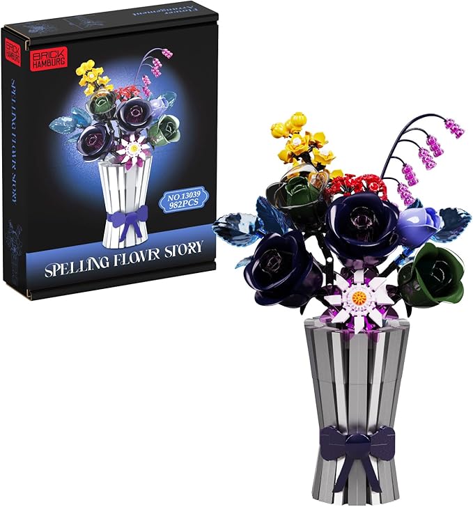 Flowers Bouquet Building Set 982 PCS Multiple Rose Botanical Collection Kit Artificial Flowers Botanical Collection DIY Unique Home&Office Bonsai Decoration Gift for Valentine's Day Christmas