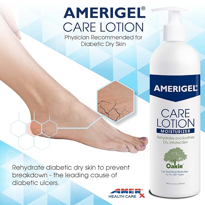 AMERIGEL Care Lotion Bundle - Hypoallergenic Moisturizer (6 oz.) Rehydrates & Soothes Dry Skin - Care Lotion for Diabetic Skin Care (16 oz.) Soothes Irritated Skin