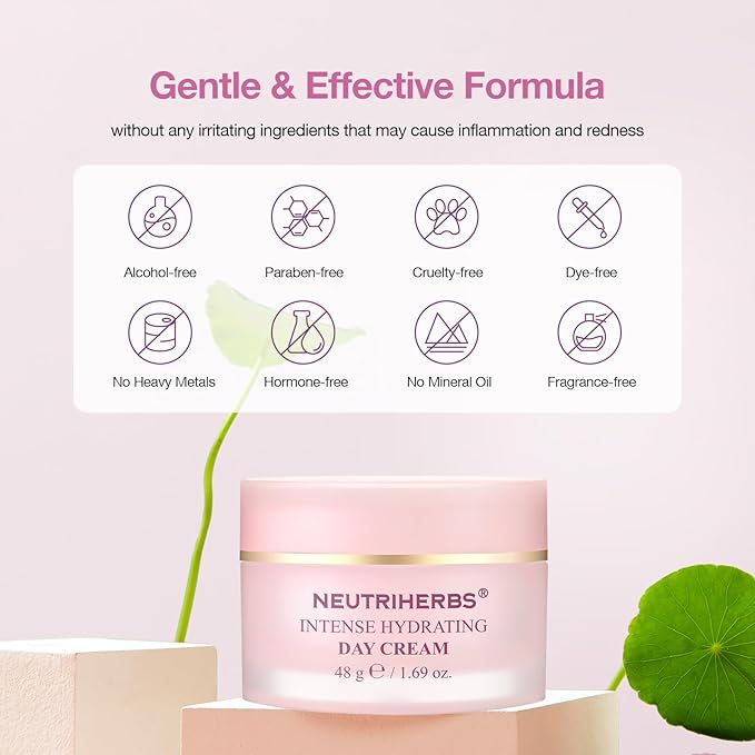 Neutriherbs Intense Hydrating Day Cream,Face Moisturizer with Hyaluronic Acid,Shea Butter,Centella,Sooth Nourish Moisturize Skin,Lightweight Face Cream for Dry or Sensitive Skin - 1.69oz