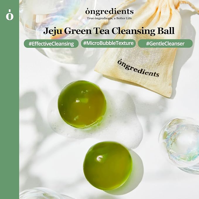 ONGREDIENTS Green Tea Cleansing Ball, Face Soap Bar, Jelly Ball Cleanser, Facial Cleanser, 3.8 Ounce