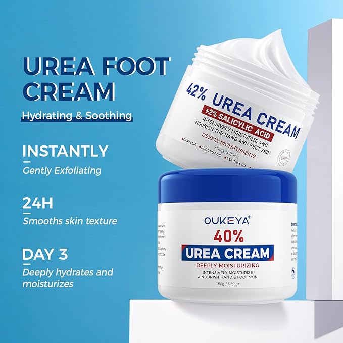 OUKEYA 42% plus Salicylic Acid 2% with 40 percent Urea Cream 40 percent Intensive Repair Treatment for Cracked Skin on Hands, Heels, Elbows, Relief for Dry FeetEnhanced Pump Dispenser Packaging 2 Pack