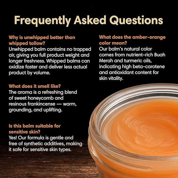 Manuka Honey Unwhipped Tallow Balm – Handmade Grass-Fed Beef Tallow with Frankincense, Vitamin E, Castor Oil, Buah Merah & Turmeric – Hydrates & Nourishes Skin for Men, Women & Kids – 2oz Glass Jar