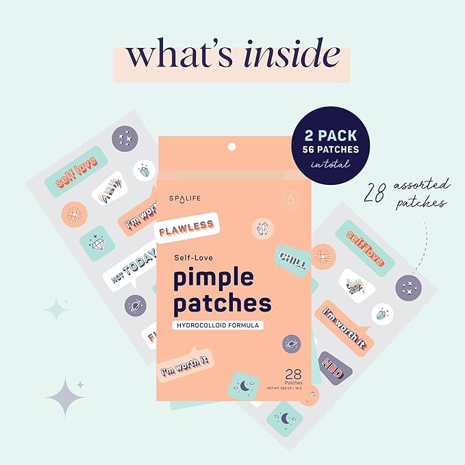 SpaLife Beauty Self-Love Pimple Patches – Hydrocolloid Formula for Acne, Spots, Redness, and Oiliness – 28 Assorted Patches – Acne Patches – Spot Treatment – Hydrocolloid Patches – Zit Patches