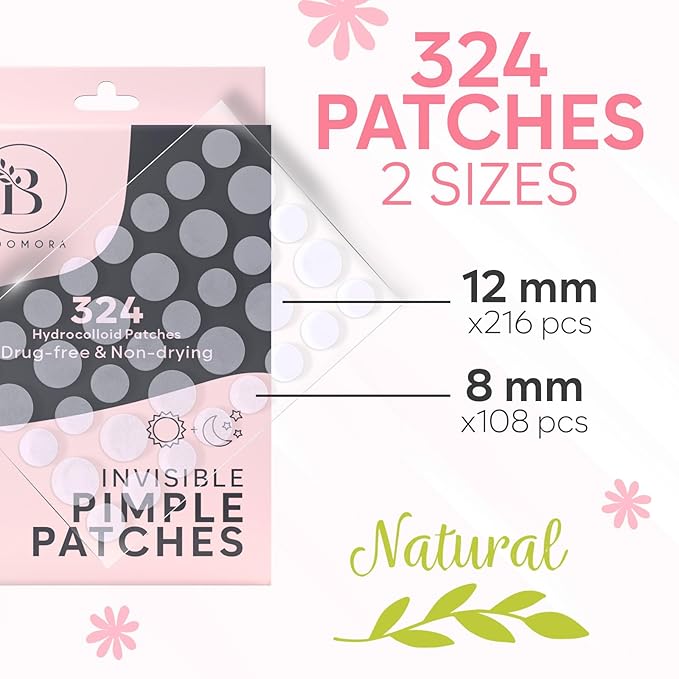 Invisible Pimple Patches for Face (324 Count), Hydrocolloid Stickers Covers Pimples, Zit Patches for Spot Cover, Clear (2 Sizes - S/L)