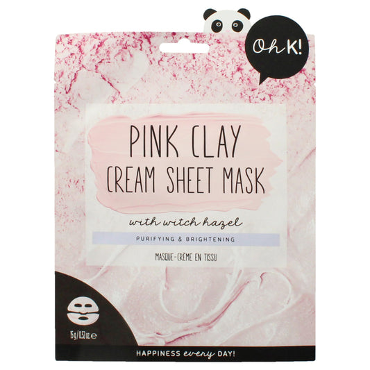 Oh K! Cream Sheet Mask - Pink Clay - Korean Face Mask Sheet - Facial Skin Care Products - Clean Korean Skincare - Hydrating Face Sheets - 1 Pc
