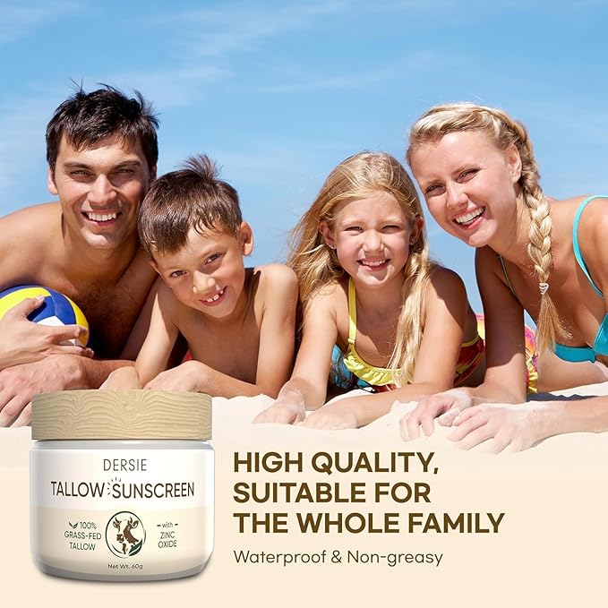 Beef Tallow Sunscreen with Zinc Oxide: Tallow & Zinc Oxide Instant Sun Protection - Non Greasy Formula with Beeswax, Red Raspberry, Carrot Oil - Suitable for Dry and Sensitive Skin - Fresh Scent